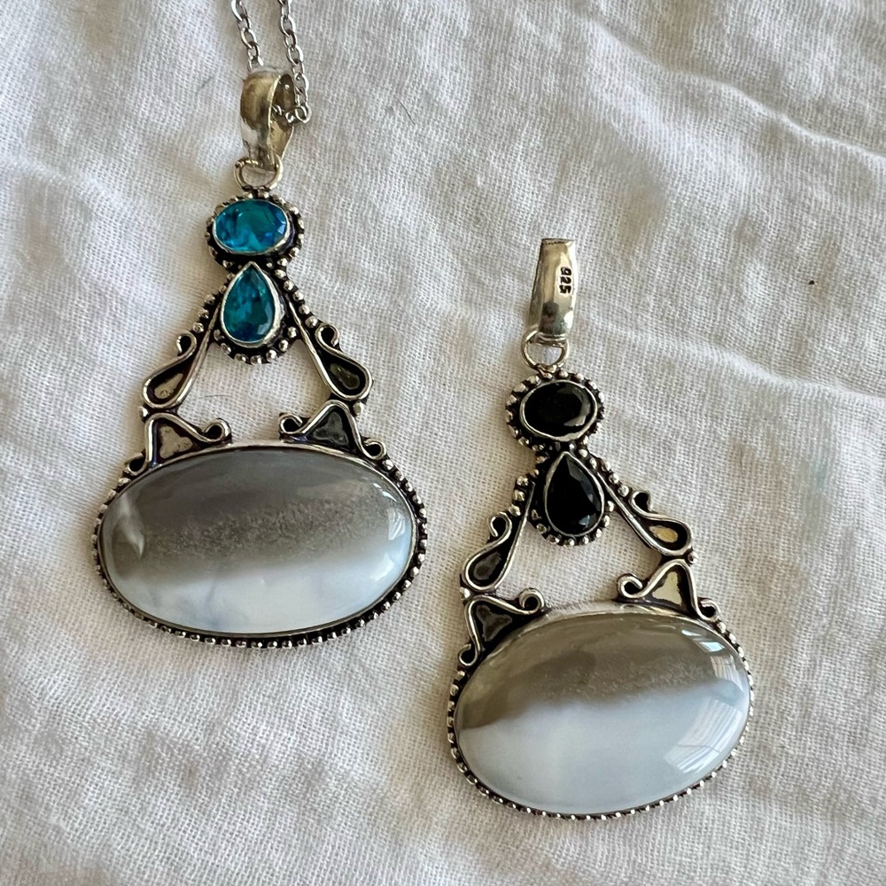 925 HIGHVIBE Owyhee Opal Topaz Onyx Necklace Pendant - Picture 4 of 9